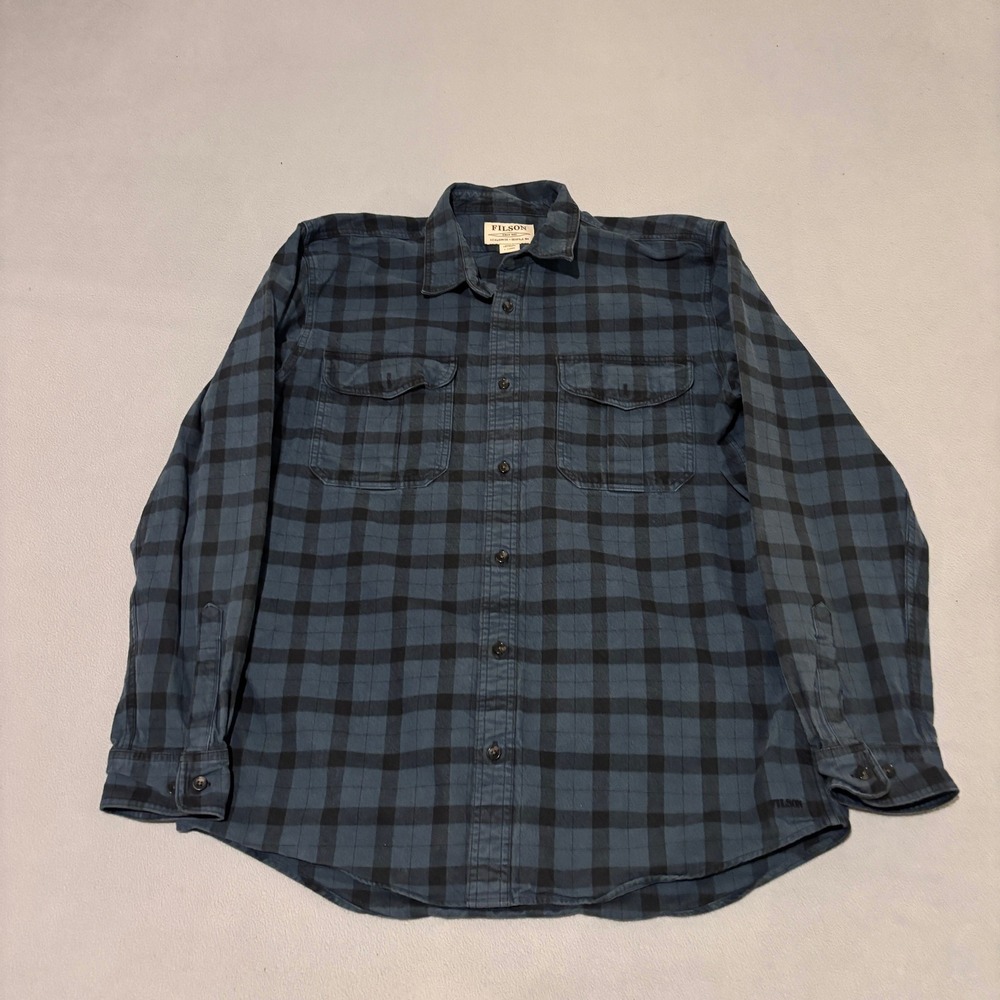 Filson Field Flannel Shirt Mens Large Long Blue Plaid Lumberjack Festival Casual